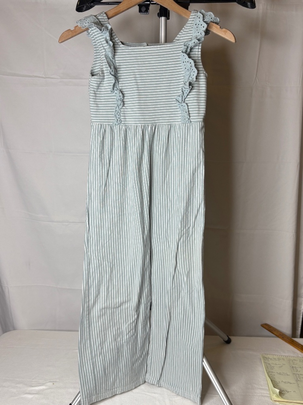 Marie Nicole Girls Romper Pants Blue & White Stripes Size 3XL Jumpsuit Ruffles